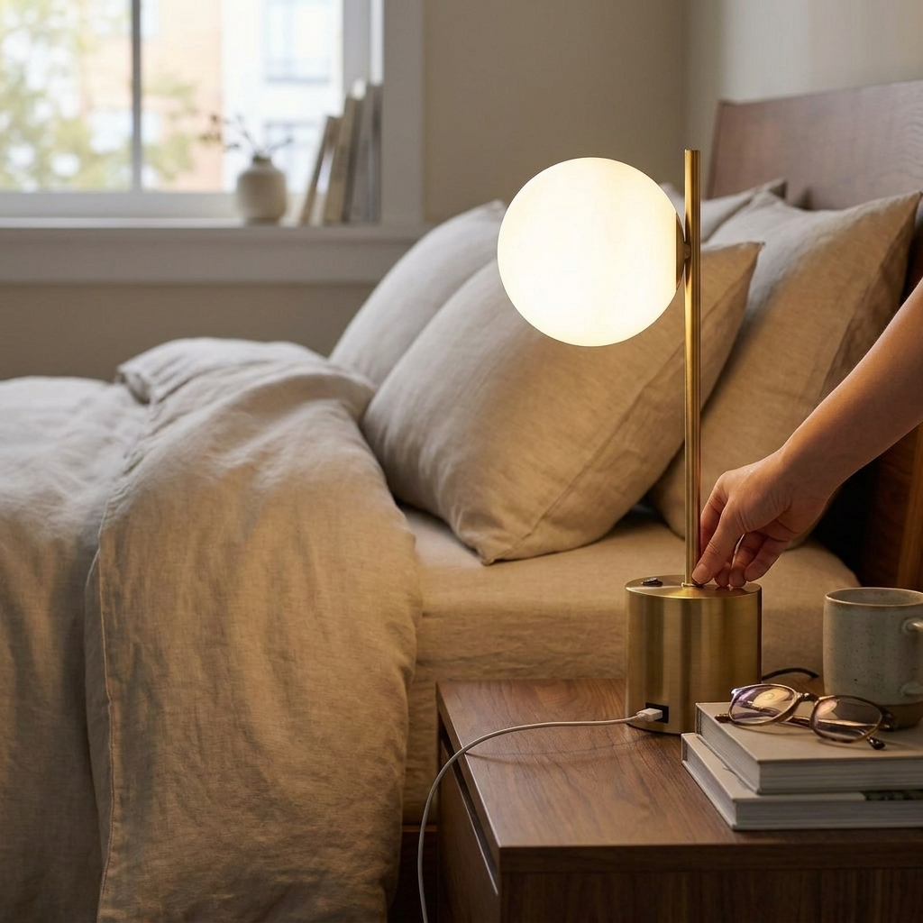 Ethereal Table Lamp - Brass, Glass Globe, Elegant Desk Light