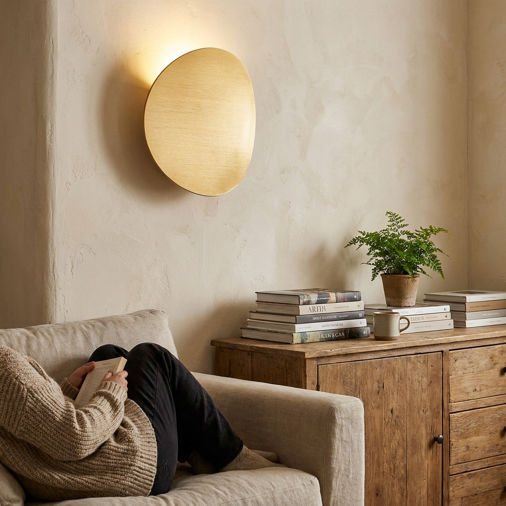 Aria Wall Lamp - Round, Modern, Brushed Metal Bedside Sconce