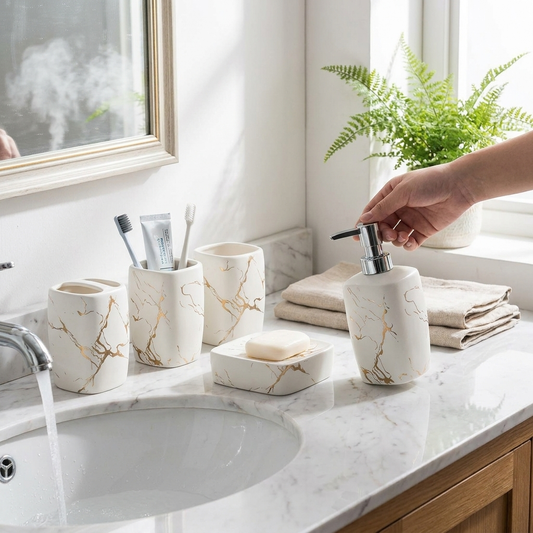 Stone Bathroom Set - Natural, Minimalist, Vanity Cup Accessories
