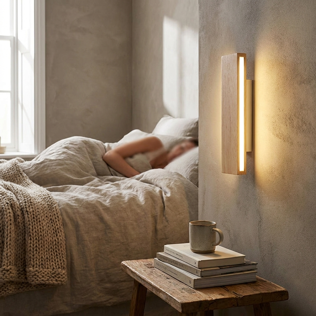 Solid Wood Wall Lamp - Nordic, LED, Warm Bedside Reading Sconce