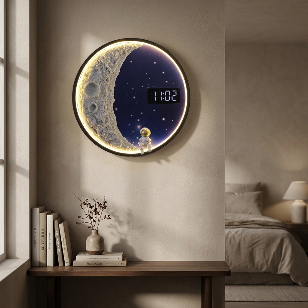 Moon Wall Lamp with Clock