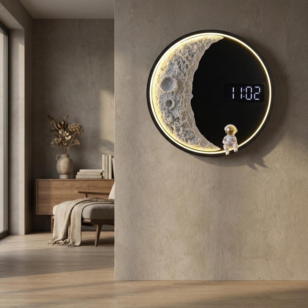 Moon Wall Lamp with Clock