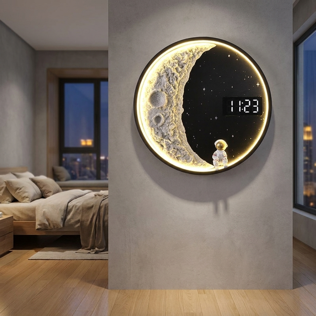 Moon Wall Lamp with Clock