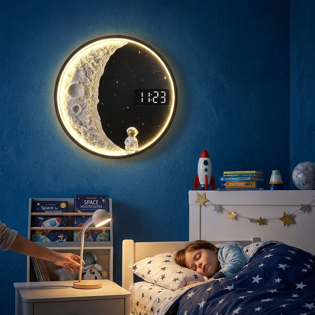 Moon Wall Lamp with Clock